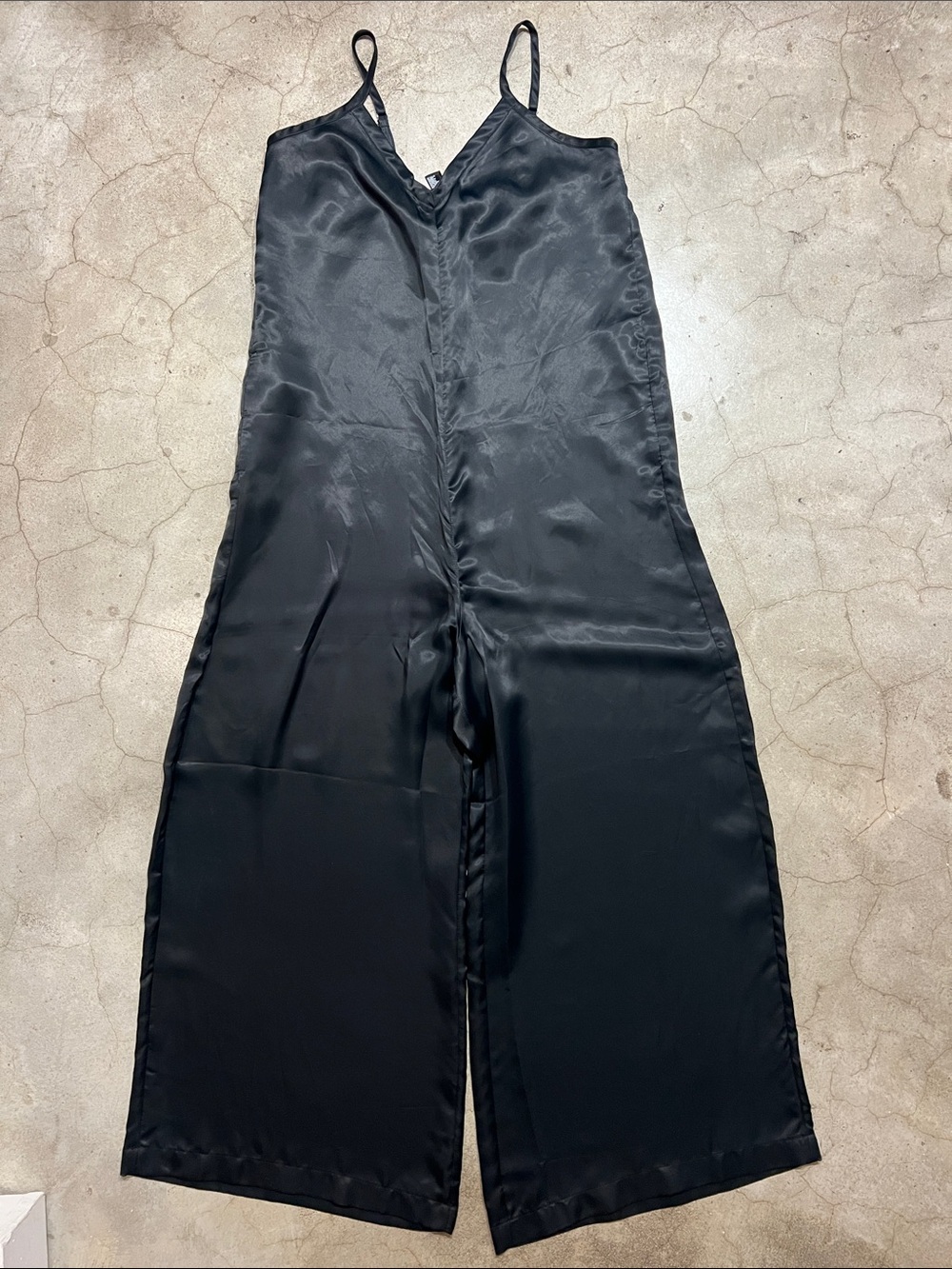 Athleta Black Satin Wide-Leg Spaghetti Strap Jumpsuit
